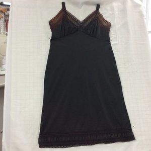 Vintage Black Slip, Red Lace Trim and Sheer Pleated Insert, Size M